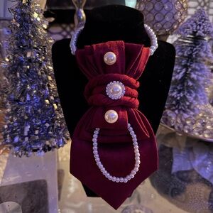 Elegant Red Necktie with Pearl Accents